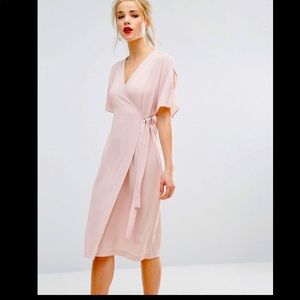ASOS Blush Cold Shoulder Wrap Dress MIDI